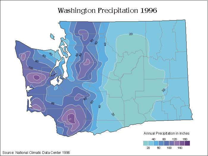 precipitation map of washington state. Washington Precipitation 1996